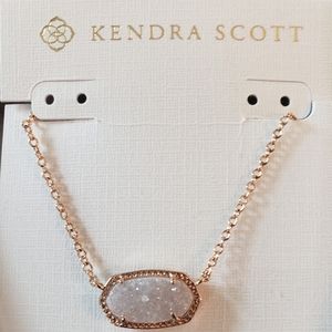 Kendra Scott Elisa rose gold necklace with iridescent drusy stone